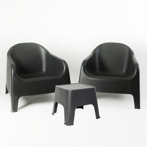 Juego De 2 Sillones Skarpo Mas Mesa Sunset Negro Ecologico