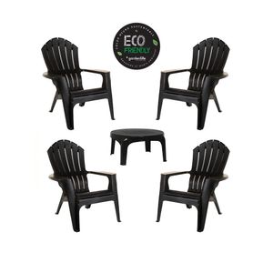 Juego De 4 Sillones Miami Con Mesa Puket Negro Ecologico