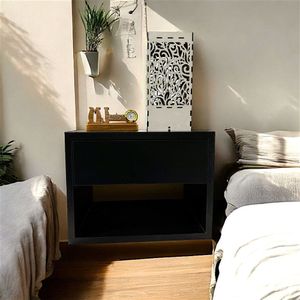 Mesa De Luz Flotante Con Cajones - Nordico Escandinavo Negro