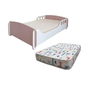 Cama Montessori Estrella Blanco y Rosa + Colchón 140x80x12