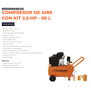 Compresor De Aire 2.5Hp 50Lts Ma Lc-2550Bk