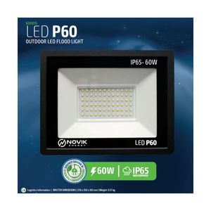 Reflector Proyector Led Exterior Novik LED P60 72 Leds 60W Carcasa Aluminio 6000lm