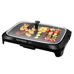 Grill Electrico Parrilla Enlozada TELEFUNKEN Power Grill con Tapa de Vidrio 1600W