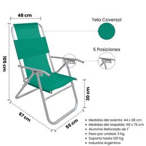 Reposera Plegable 5 Posiciones Verde X2