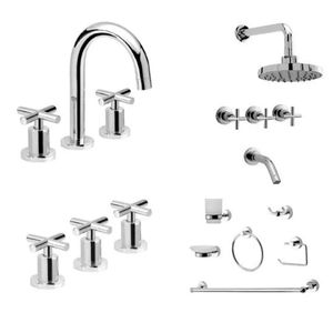 Combo Griferia Valencia Peirano + Kit Accesorios Baño 3000