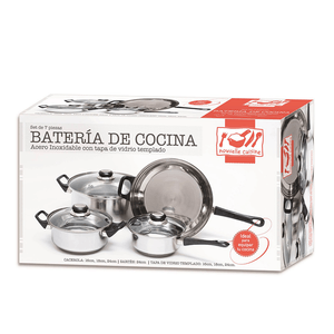 Bateria De Cocina 7 Piezas Ac. Inox Cacerola Sarten C/ Tapa