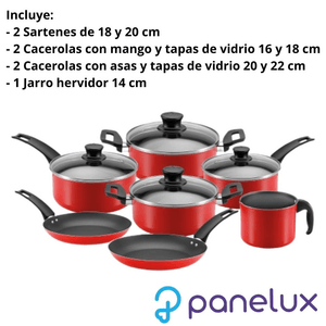 Bateria De Cocina 11 Piezas Roja Con Antiadherente Panelux