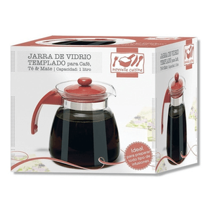 Jarra De Te / Cafe 1 L Vidrio Templado C Tapa Y Mango Rojo