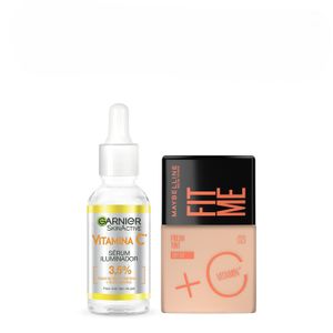 Kit Rostro: Sérum Vitamina C + Base De Maquillaje Fit Me Fresh Tint 3