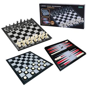 Set Juegos de Mesa Imantados 3 en 1 Ajedrez, Damas y Backgammon