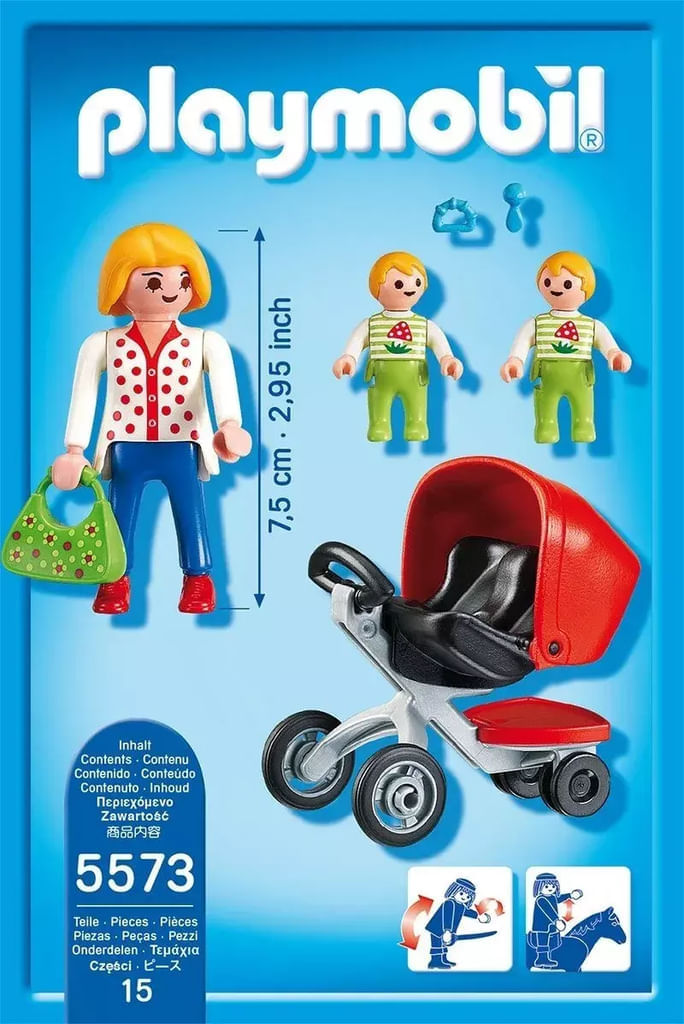 Playmobil Figura Individual Mama Con Carrito De Gemelos 5573 Intek On City