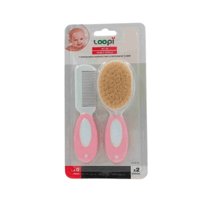 Set de Peine y Cepillo de Cerdas Naturales. 8723- rosa