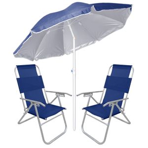 Reposera Plegable 5 Posiciones X2 + Sombrilla Reclinable 2 Mts Azul