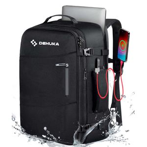 Mochila impermeable de viaje con cierres reforzados y bolsillos expandible carry on internos Dehuka B09 Negra