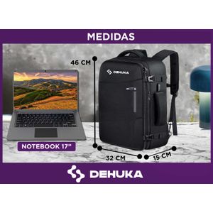 Mochila impermeable de viaje con cierres reforzados y bolsillos expandible carry on internos Dehuka B09 Negra