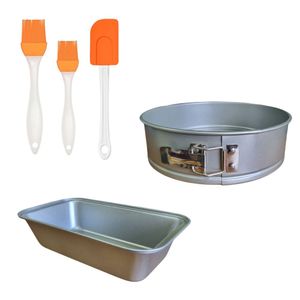 Set molde desmontable torta + budinera + utensilios silicona naranja