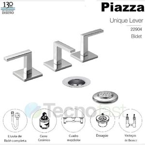 Griferia Bidet Baño 3 Agujeros Metálico Piazza Unique Lever Acabado Cromado Color Plateado